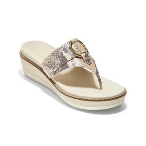 COLE HAAN Womens Beige Snakeskin 1-1/2" Platform Wedge Thong Sandals 10 B